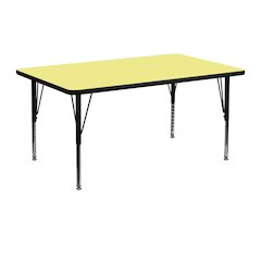24''W x 48''L Rectangular Yellow Thermal Laminate Activity Table - Height Adjustable Short Legs
