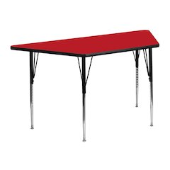 22.5''W x 45''L Trapezoid Red HP Laminate Activity Table - Standard Height Adjustable Legs