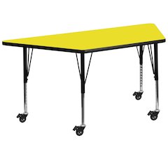 Mobile 22.5''W x 45''L Trapezoid Yellow HP Activity Table - Height Short Legs
