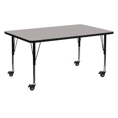 Mobile 24''W x 60''L Grey HP Activity Table - Height Adjustable Short Legs