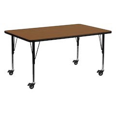 Mobile 24''W x 60''L Oak HP Activity Table - Height Adjustable Short Legs