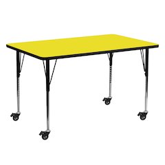 Mobile 24''W x 60''L Rectangular Yellow HP Laminate Activity Table - Standard Height Adjustable Legs