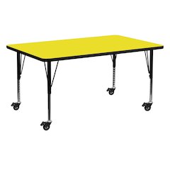 Mobile 24''W x 60''L Yellow HP Activity Table - Height Adjustable Short Legs