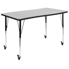 Mobile 28"W x 47.5"L Rectangle Grey Activity Table-Standard Height Adjust Legs