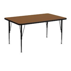 30''W x 48''L Rectangular Oak HP Laminate Activity Table - Height Adjustable Short Legs