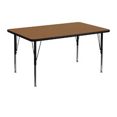30''W x 48''L Rectangular Oak Thermal Laminate Activity Table - Height Adjustable Short Legs