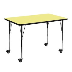 Mobile 30''W x 48''L Rectangular Yellow Thermal Laminate Activity Table - Standard Height Adjustable Legs