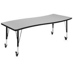 Mobile 26"W x 60"L Rectangle Grey Activity Table - Height Adjust Short Legs