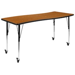 Mobile 26"W x 60"L Rectangle Oak Activity Table - Standard Height Adjust Legs