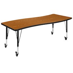 Mobile 26"W x 60"L Rectangle Oak Activity Table - Height Adjust Short Legs
