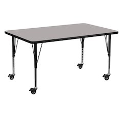 Mobile 30''W x 60''L Grey HP Activity Table - Height Adjustable Short Legs