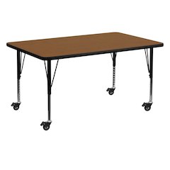 Mobile 30''W x 60''L Oak HP Activity Table - Height Adjustable Short Legs