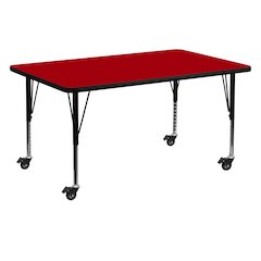 Mobile 30''W x 60''L Rectangular Red Thermal Laminate Activity Table - Height Adjustable Short Legs