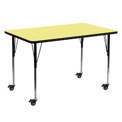 Mobile 30''W x 60''L Rectangular Yellow Thermal Laminate Activity Table - Standard Height Adjustable Legs