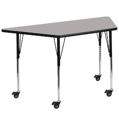 Mobile 29''W x 57''L Trapezoid Grey HP Activity Table - Standard Height Legs