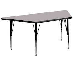 29''W x 57''L Trapezoid Grey Thermal Laminate Activity Table - Height Adjustable Short Legs