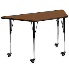 Mobile 29''W x 57''L Trapezoid Oak HP Activity Table - Standard Height Legs