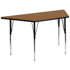 29''W x 57''L Trapezoid Oak Thermal Laminate Activity Table - Standard Height Adjustable Legs