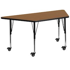 Mobile 29''W x 57''L Trapezoid Oak Thermal Activity Table - Height Short Legs