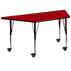 Mobile 29''W x 57''L Trapezoid Red Thermal Laminate Activity Table - Height Adjustable Short Legs