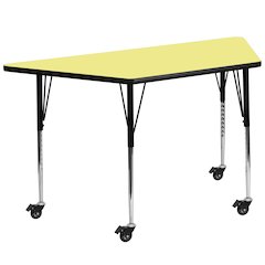 Mobile 29''W x 57''L Trapezoid Yellow Thermal Laminate Activity Table - Standard Height Adjustable Legs