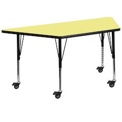 Mobile 29''W x 57''L Trapezoid Yellow Thermal Activity Table - Height Short Legs