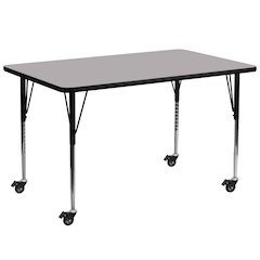 Mobile 30''W x 72''L Rectangular Grey Thermal Laminate Activity Table - Standard Height Adjustable Legs