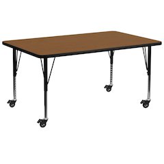 Mobile 30''W x 72''L Oak HP Activity Table - Height Adjustable Short Legs