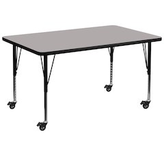 Mobile 36''W x 72''L Rectangular Grey HP Laminate Activity Table - Height Adjustable Short Legs