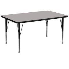 36''W x 72''L Rectangular Grey HP Laminate Activity Table - Height Adjustable Short Legs