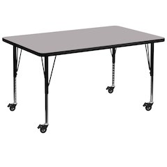 Mobile 36''W x 72''L Grey Thermal Activity Table - Height Adjustable Short Legs
