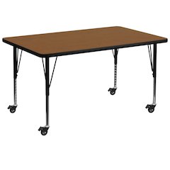 Mobile 36''W x 72''L Oak HP Activity Table - Height Adjustable Short Legs