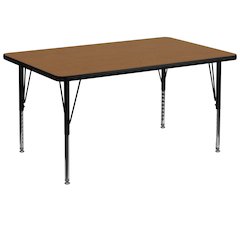 36''W x 72''L Rectangular Oak Thermal Laminate Activity Table - Height Adjustable Short Legs