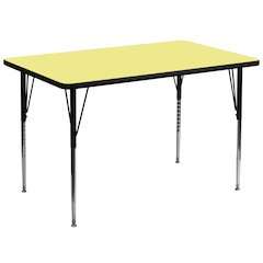 36''W x 72''L Rectangular Yellow Thermal Laminate Activity Table - Standard Height Adjustable Legs