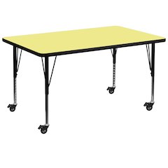 Mobile 36''W x 72''L Rectangular Yellow Thermal Laminate Activity Table - Height Adjustable Short Legs
