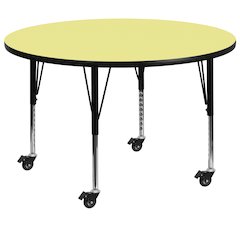 Mobile 42'' Round Yellow Thermal Laminate Activity Table - Height Adjustable Short Legs