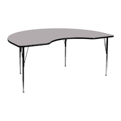 48''W x 72''L Kidney Grey Thermal Laminate Activity Table - Standard Height Adjustable Legs