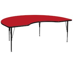 48''W x 72''L Kidney Red HP Activity Table - Height Adjustable Short Legs