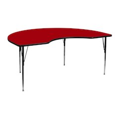 48''W x 72''L Kidney Red Thermal Laminate Activity Table - Standard Height Adjustable Legs