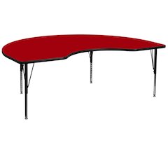 48''W x 72''L Kidney Red Thermal Laminate Activity Table - Height Adjustable Short Legs