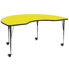 Mobile 48''W x 72''L Kidney Yellow HP Laminate Activity Table - Standard Height Adjustable Legs