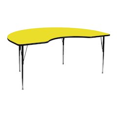 48''W x 72''L Kidney Yellow HP Laminate Activity Table - Standard Height Adjustable Legs
