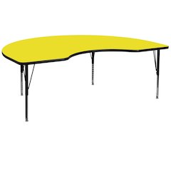 48''W x 72''L Kidney Yellow HP Laminate Activity Table - Height Adjustable Short Legs