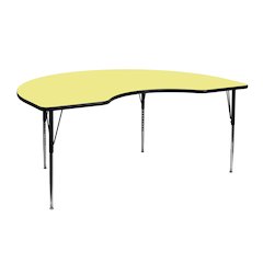 48''W x 72''L Kidney Yellow Thermal Activity Table - Standard Height Legs