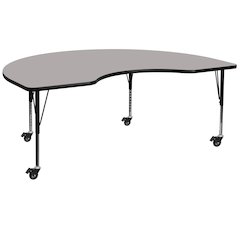 Mobile 48''W x 96''L Kidney Grey HP Laminate Activity Table - Height Adjustable Short Legs