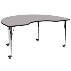 Mobile 48''W x 96''L Kidney Grey Thermal Activity Table - Standard Height Legs