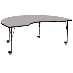 Mobile 48''W x 96''L Kidney Grey Thermal Activity Table - Height Short Legs