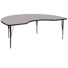 48''W x 96''L Kidney Grey Thermal Laminate Activity Table - Height Adjustable Short Legs