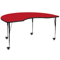 Mobile 48''W x 96''L Kidney Red HP Laminate Activity Table - Standard Height Adjustable Legs