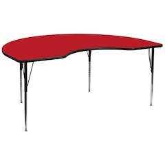48''W x 96''L Kidney Red HP Laminate Activity Table - Standard Height Adjustable Legs